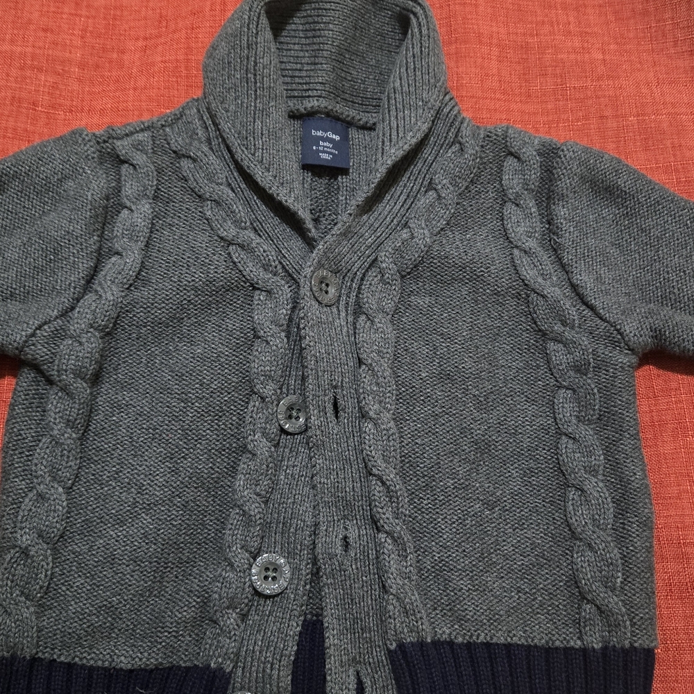 Baby GAP Cardigan 6/12month New PREPPY GRANDPA Gray/drk Blue Cable Knit. Adorabs